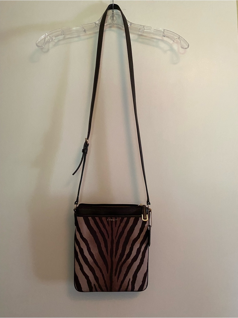 Coach Madison Swing Pack Brown and Black Zebra-Print Crossbody Bag